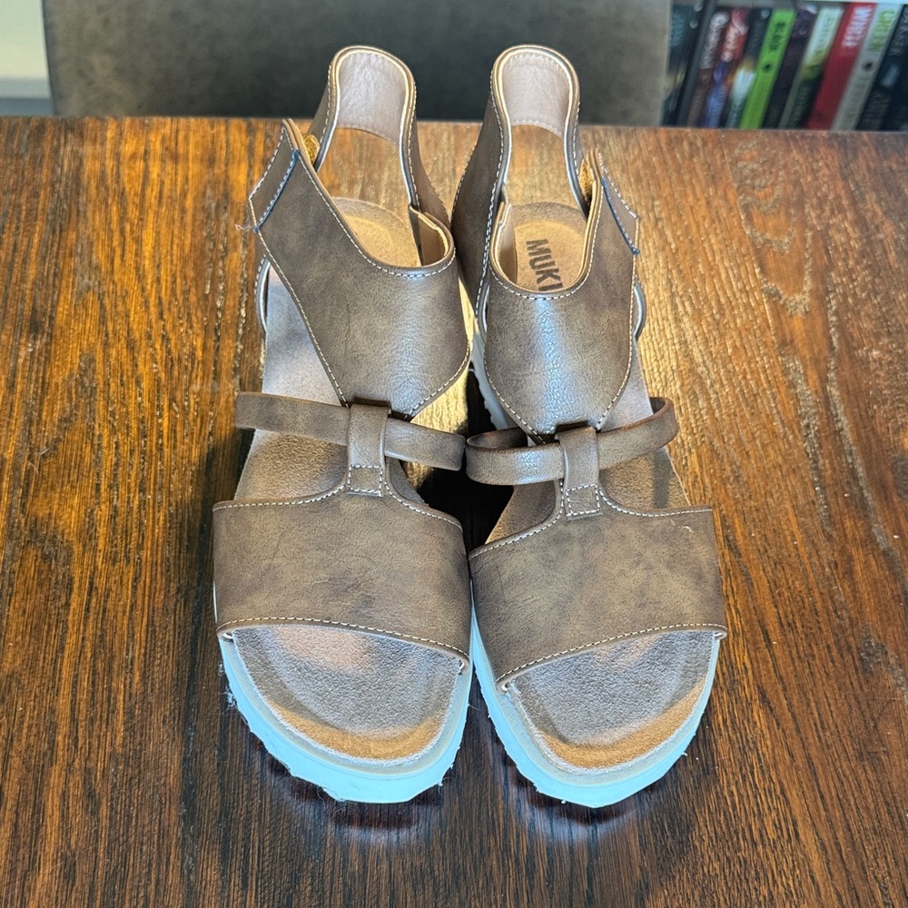Muk Luk Women’s Brown Platform Sandals - Casual Open-Toe Wedge Genuine Suede